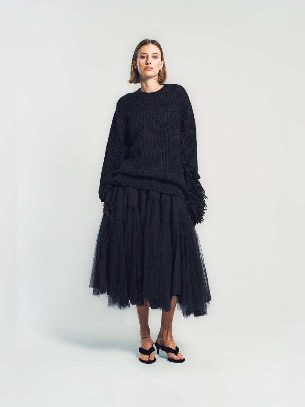 NWT $1050 Comme Des Garçons Fringed Wool Sweater in Black